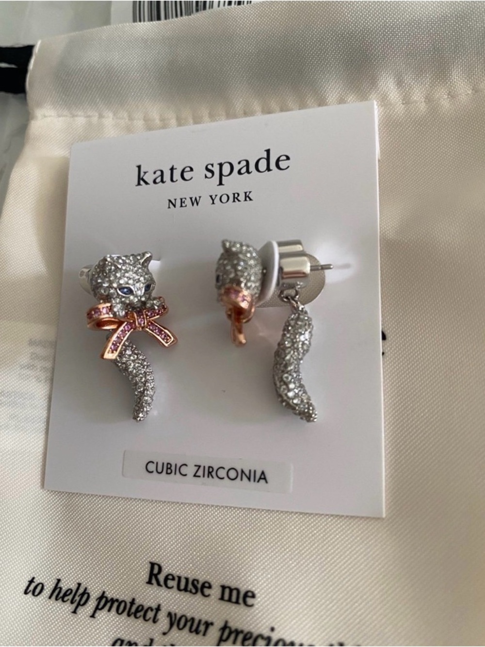 kate spade Silver and Rose Gold Crystal Cat Drop Earrings